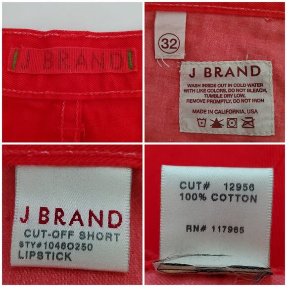 J Brand High Rise Cutoff Raw Hem Red Denim Shorts - Picture 9 of 9